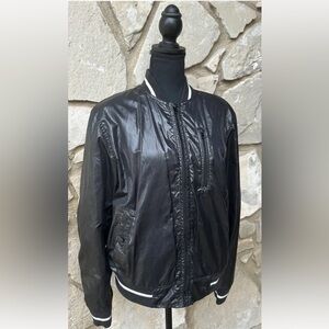 STILE BENETTON Varsity‎ Bomber Womens Jacket 38 Medium Large Black Shiny